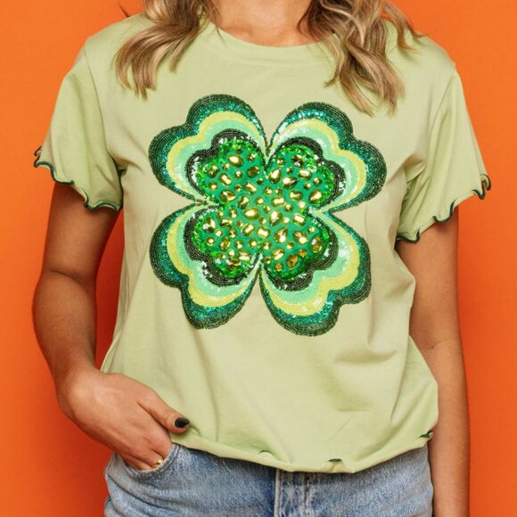NWT Queen Of Sparkles Light Green Frilly Shamrock Top - Picture 3 of 4